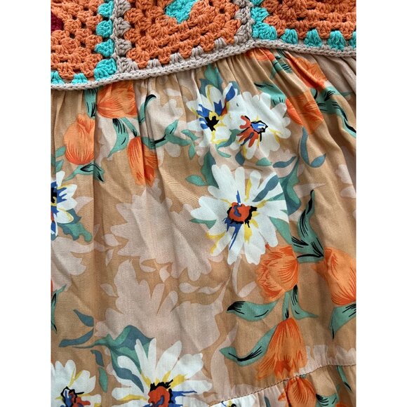 Easel Vintage-Inspired Floral Dress With Crochet Bodice Sleeveless Boho Maxi Bei - Picture 6 of 12